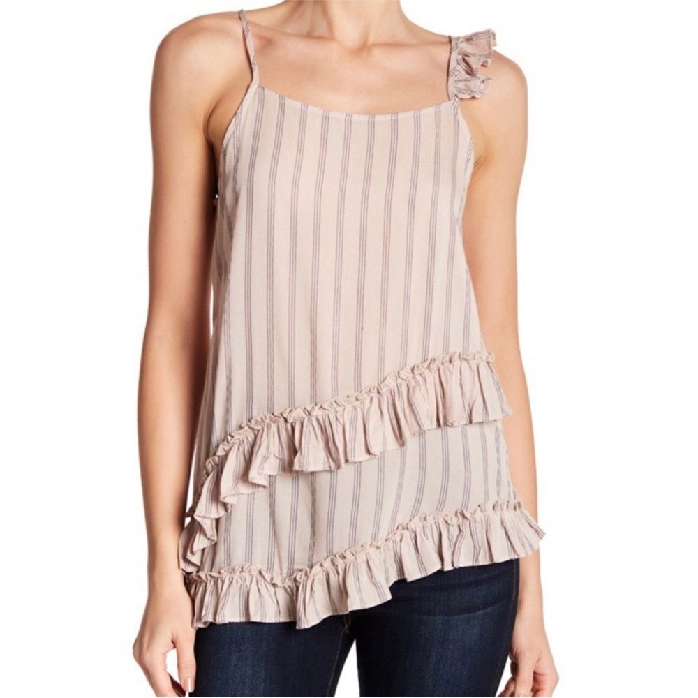 NWT Anthropologie Ro & De Tank Top Pale Pink Striped Ruffle Strap Blouse Size XS - Picture 2 of 12